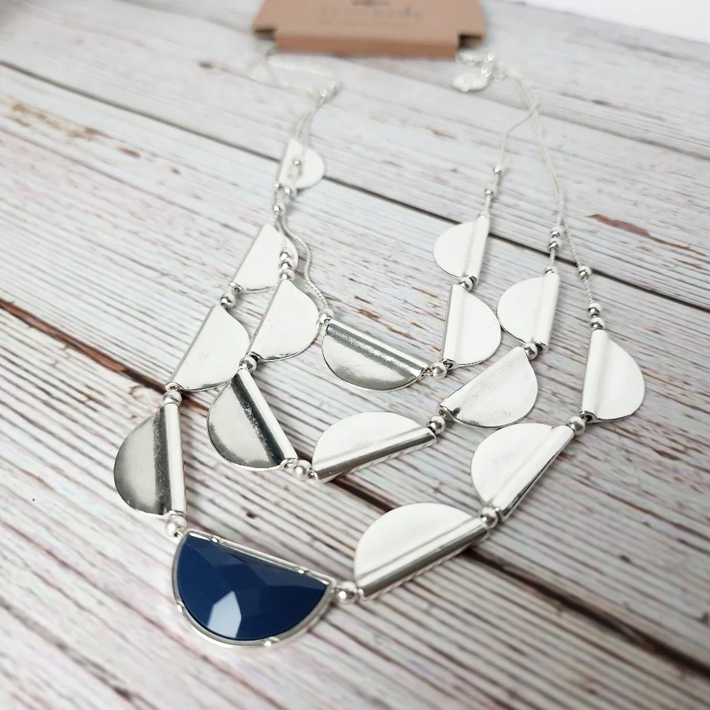 THE SAK SILVER COLOR 3 ROW NECKLACES‎ NEW RECYCLED METAL NWT SUMMER FALL…